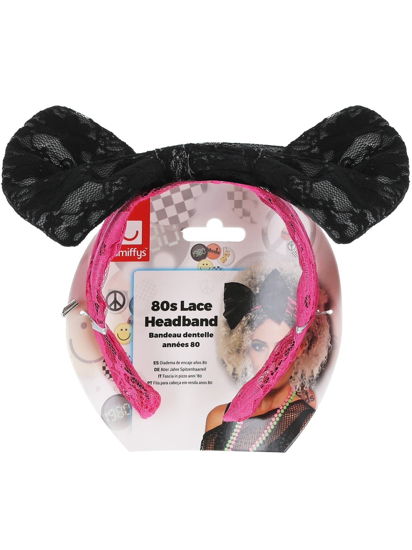 80s Lace Headband, Black & Pink  Wholesale