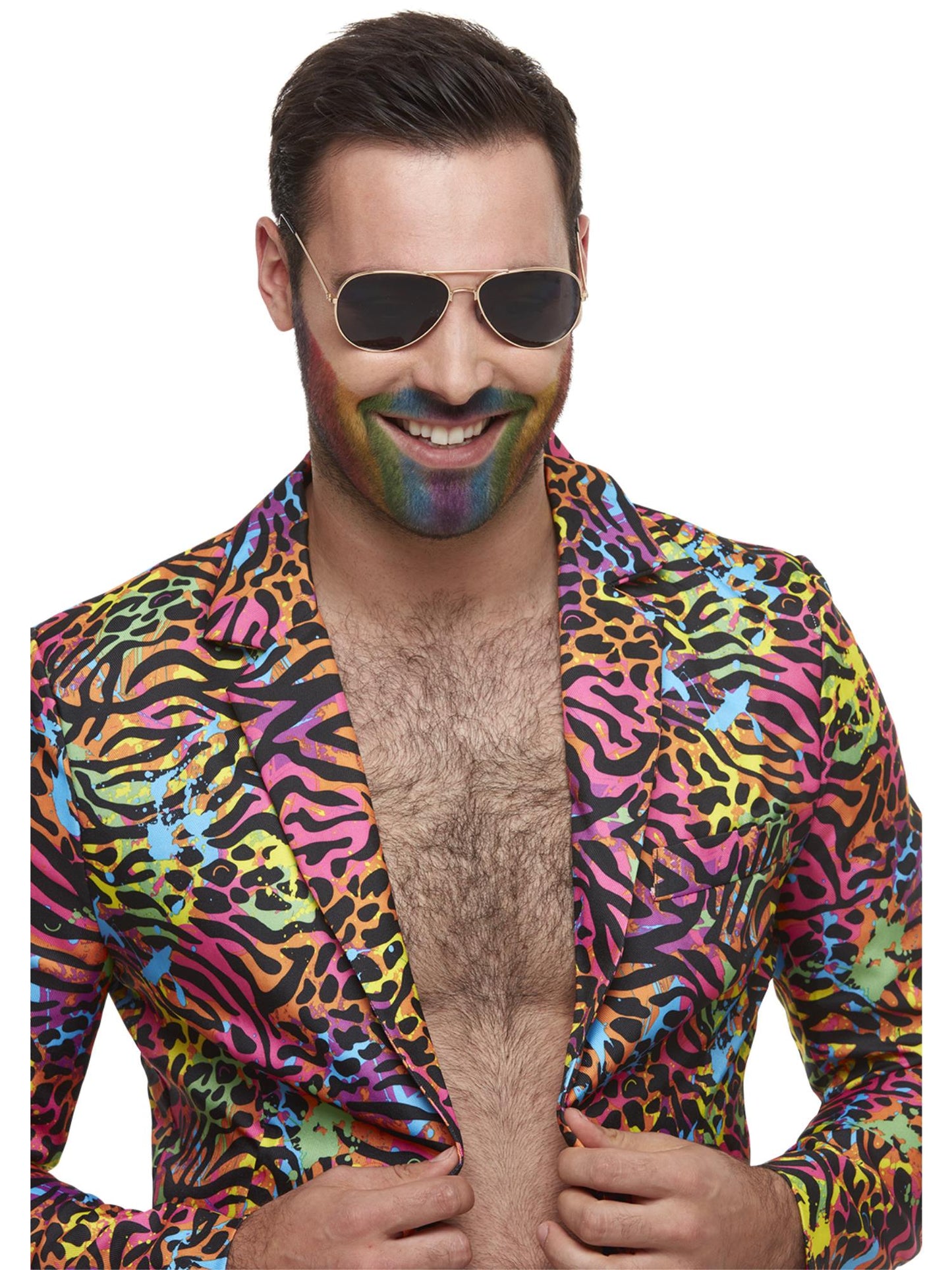Traje fluorescente, Multicolor, con chaqueta, pantalón y corbata