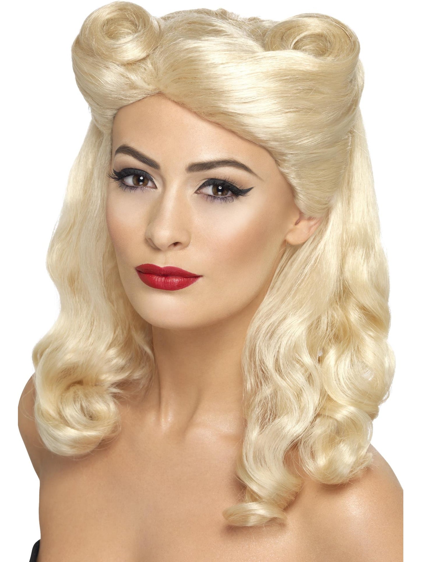 Peluca pin up de los 40, rubia, con rulos de la victoria