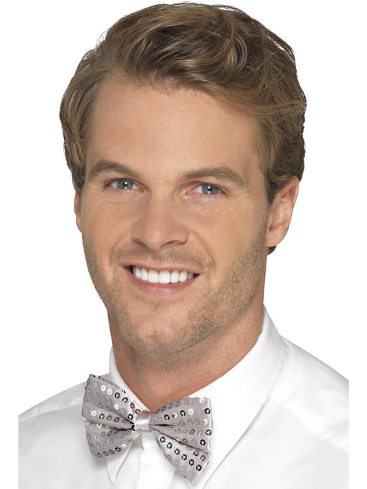 Sequin Bow Tie, Silver  Wholesale