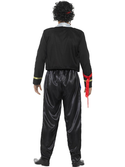 Disfraz nuevo romántico años 80, negro, con chaqueta, pantalón y cinta para la cabeza