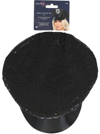 Fever Sequin Police Hat, Black  Wholesale