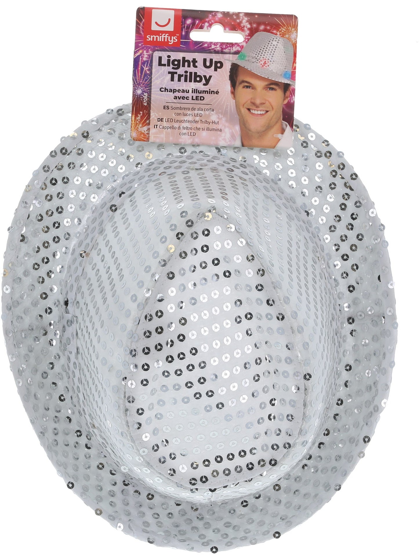 Light Up Sequin Trilby Hat, Silver  Wholesale