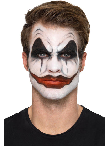 Killer-Clown-Kosmetik-Set, Aqua, Rot, 3 Farben, Blut, Nase, Zähne, Schwamm & Pinsel