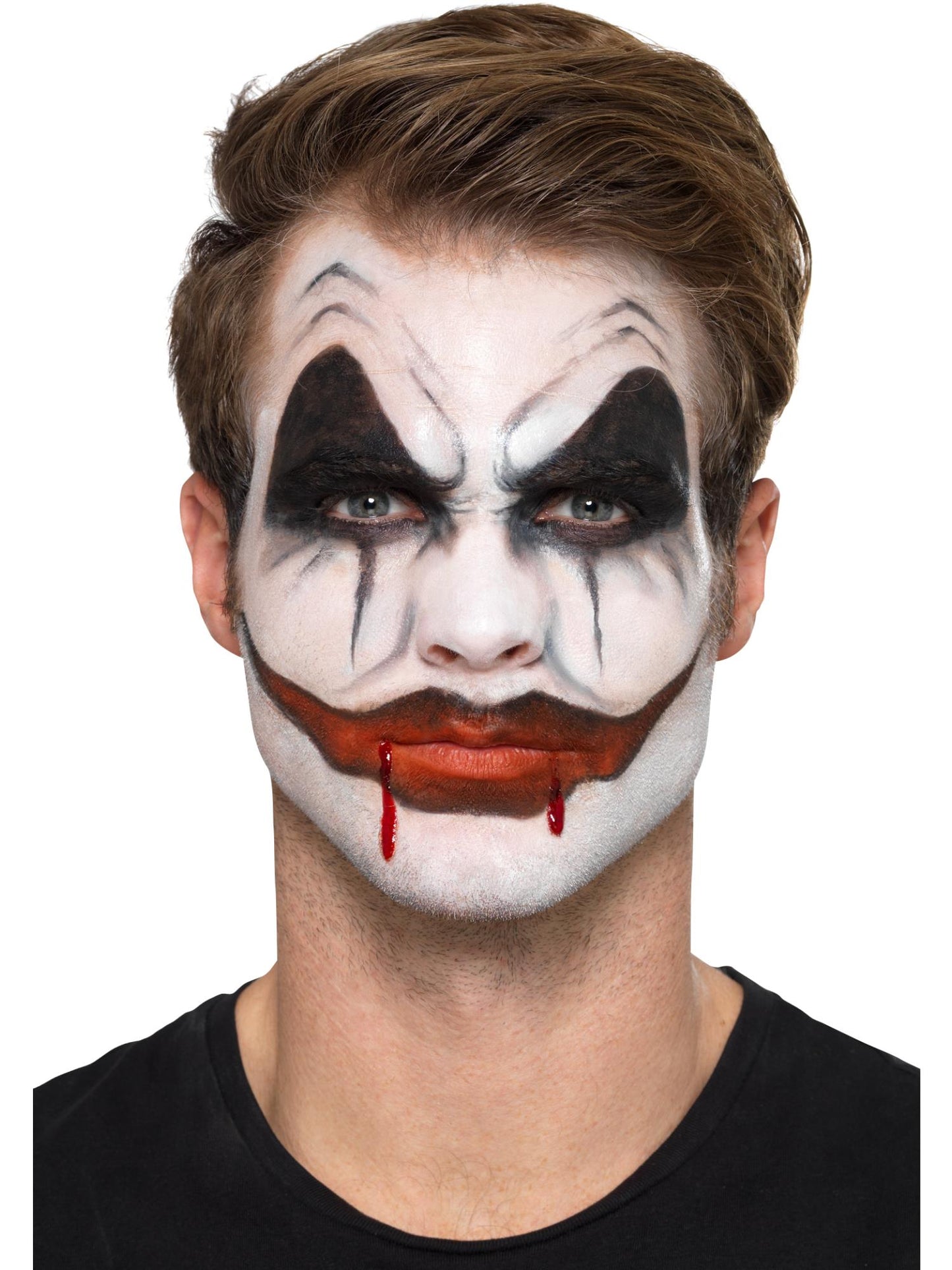 Killer-Clown-Kosmetik-Set, Aqua, Rot, 3 Farben, Blut, Nase, Zähne, Schwamm & Pinsel