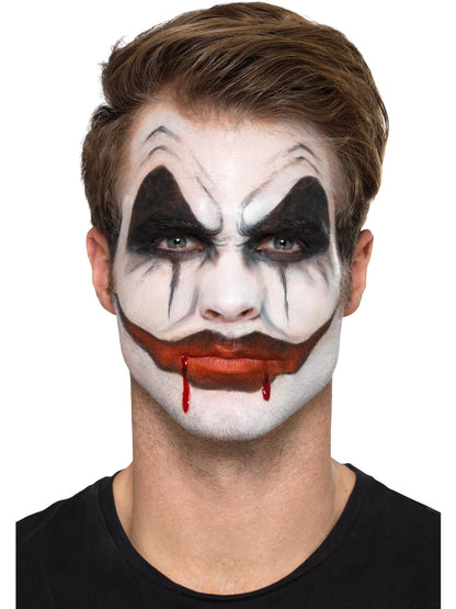 Killer-Clown-Kosmetik-Set, Aqua, Rot, 3 Farben, Blut, Nase, Zähne, Schwamm & Pinsel