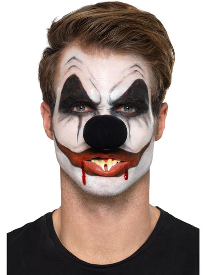 Killer-Clown-Kosmetik-Set, Aqua, Rot, 3 Farben, Blut, Nase, Zähne, Schwamm & Pinsel