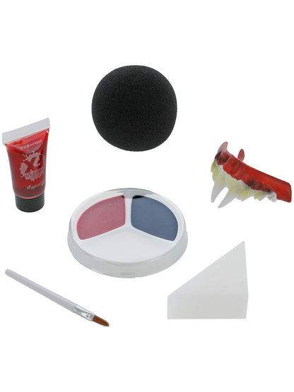 Killer-Clown-Kosmetik-Set, Aqua, Rot, 3 Farben, Blut, Nase, Zähne, Schwamm & Pinsel