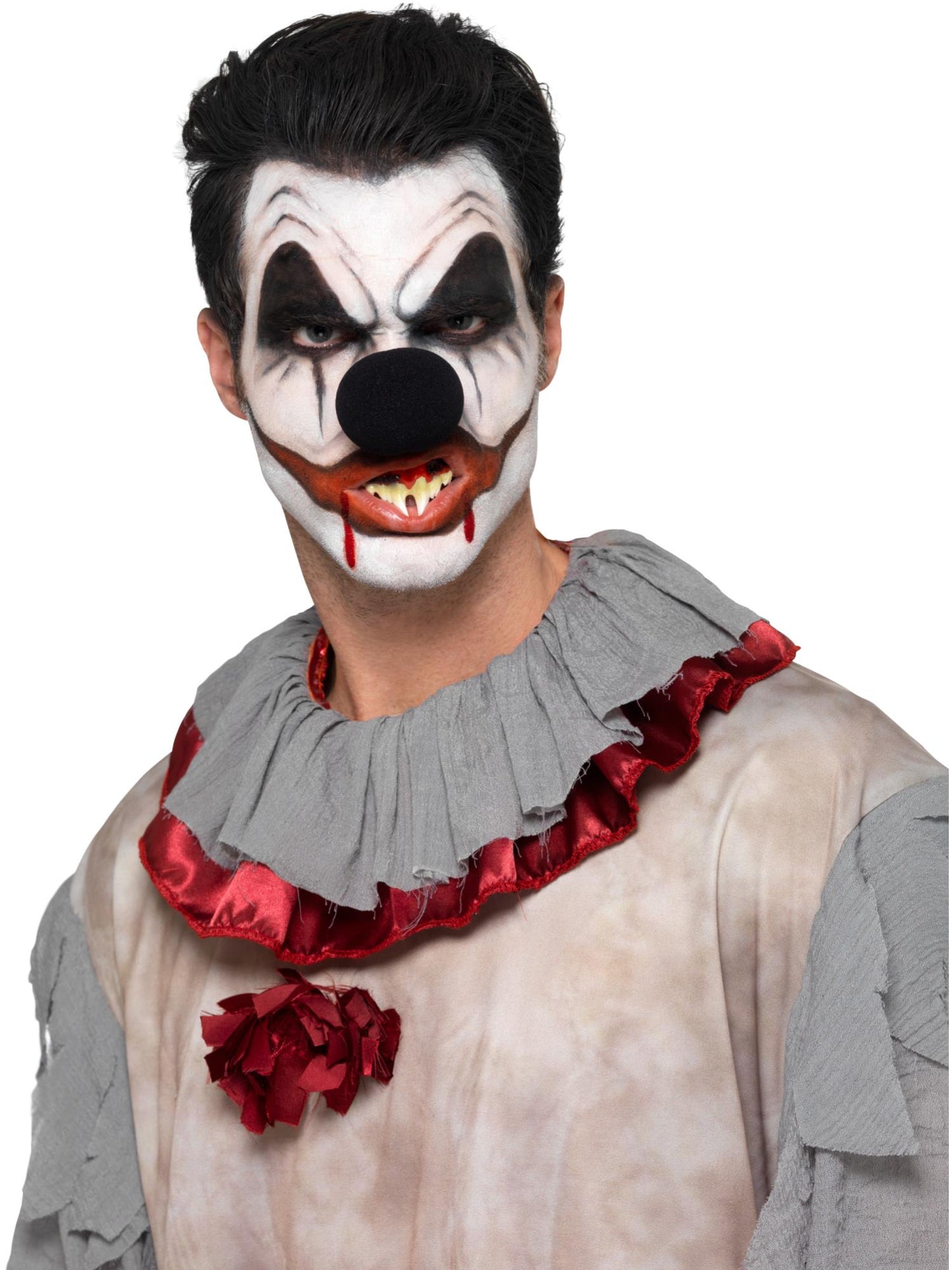 Killer-Clown-Kosmetik-Set, Aqua, Rot, 3 Farben, Blut, Nase, Zähne, Schwamm & Pinsel