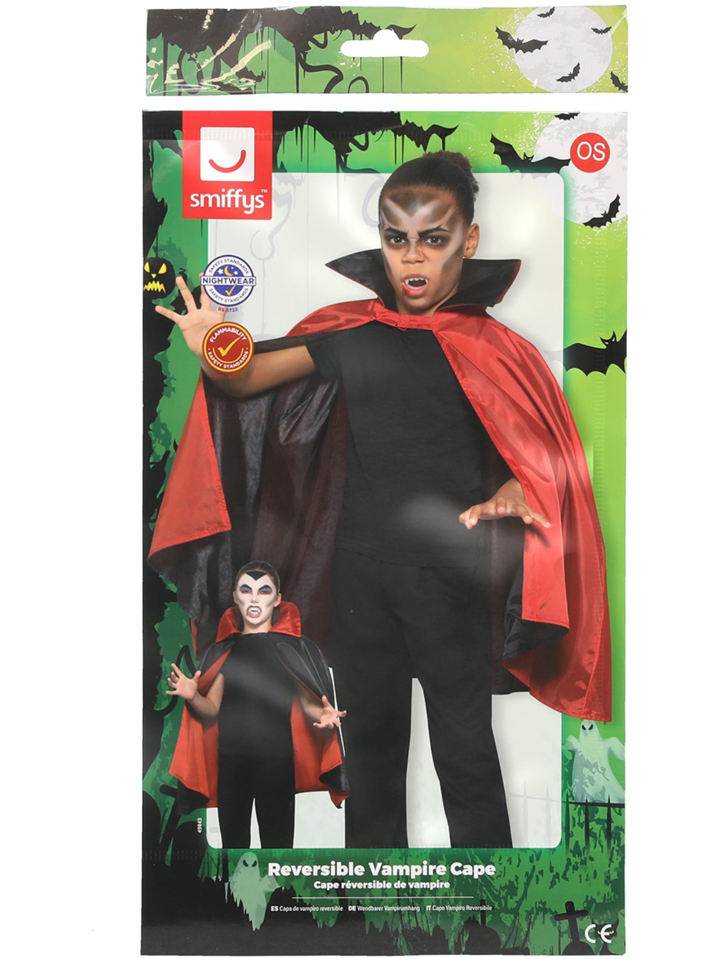 Reversible Vampire Cape, Black & Red  Wholesale