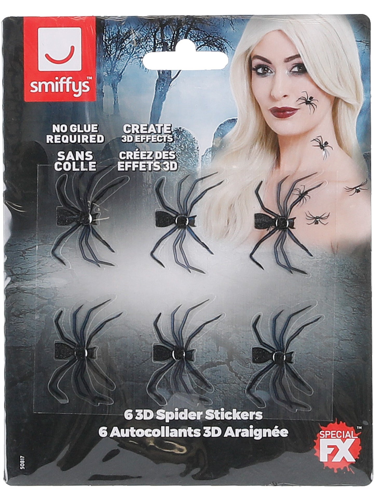 Smiffys Make-Up FX, 3D Spider Stickers, Black  Wholesale