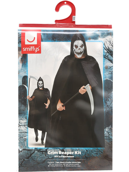 Kit la Faucheuse, Noir, avec cape, masque et faux