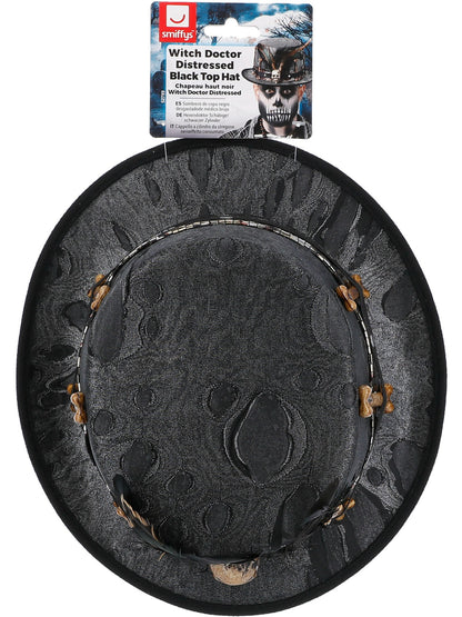 Witch Doctor Distressed Black Top Hat  Wholesale