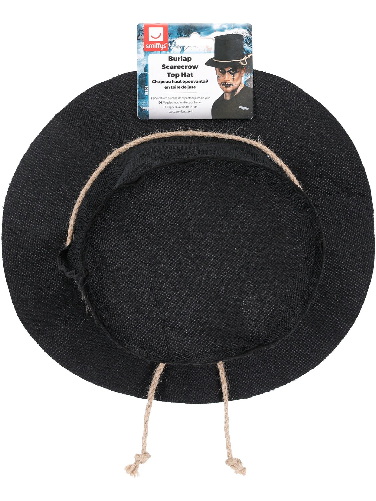 Chapeau haut épouvantail en toile de jute, avec corde