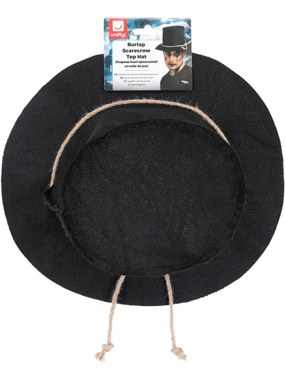 Chapeau haut épouvantail en toile de jute, avec corde