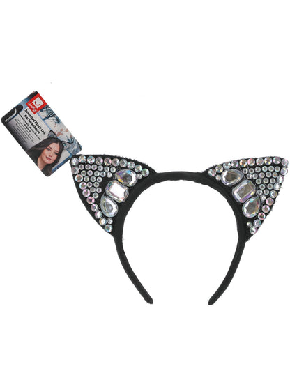 Jewelled Black Cat Ear Headband  Wholesale