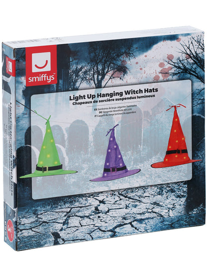 Sombreros de bruja colgantes iluminados, Juego de tres, 34 cm x 38 cm, pilas no incluidas