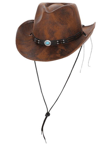 Hellbrauner Western-Cowboyhut aus Kunstleder, mit türkisfarbenem Juwelenband