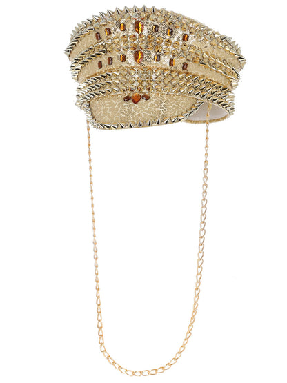 Fever-Deluxe-Kapitänsmütze mit Pailletten, Gold, mit Kette