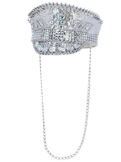 Fever Deluxe Sequin Studded Captains Hat, Silver  Wholesale
