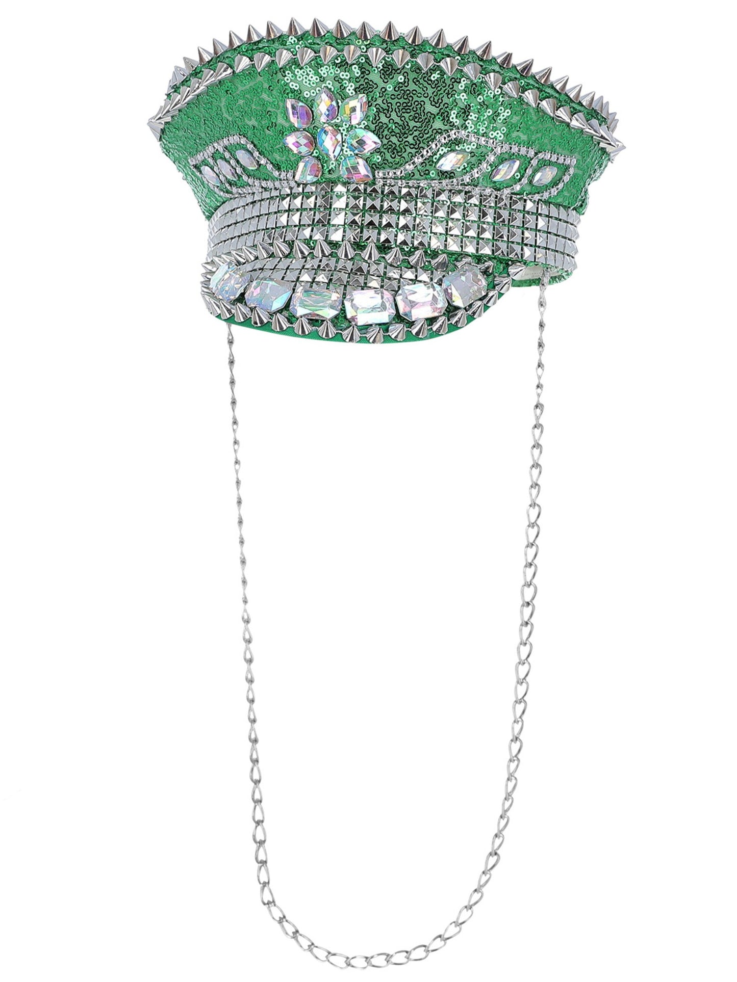 Fever Deluxe Sequin Studded Captains Hat, Green  Wholesale