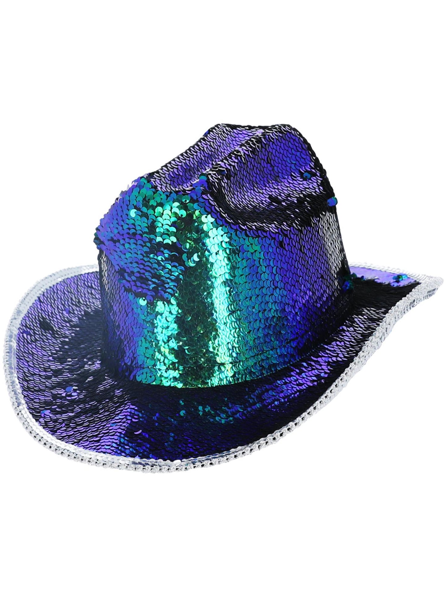 Sombrero de vaquera Fever Deluxe con lentejuelas, verde iridiscente