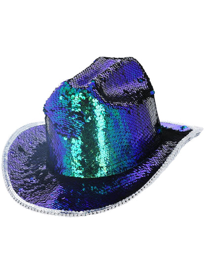 Sombrero de vaquera Fever Deluxe con lentejuelas, verde iridiscente