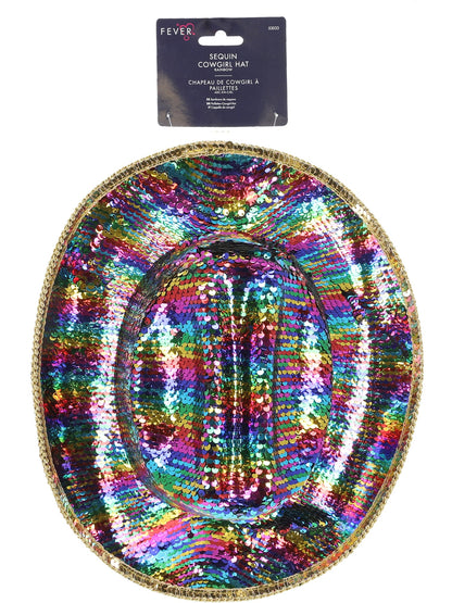 Chapeau de luxe fever de cow-girl à paillettes, arc-en-ciel