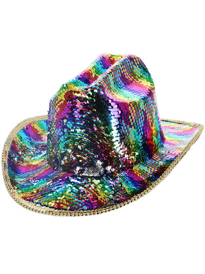Chapeau de luxe fever de cow-girl à paillettes, arc-en-ciel