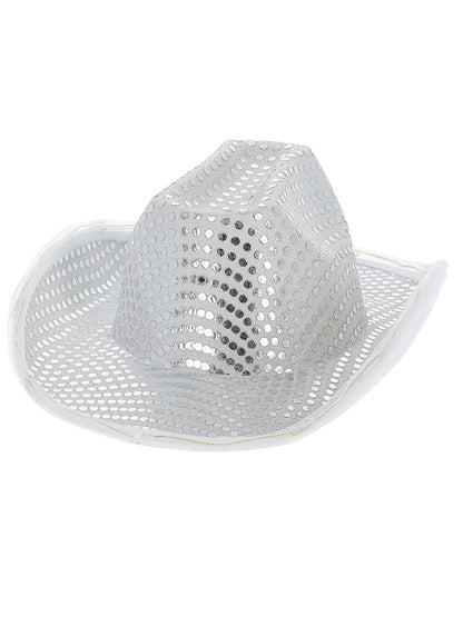 LED-beleuchteter Pailletten-Cowgirl-Hut, Silber