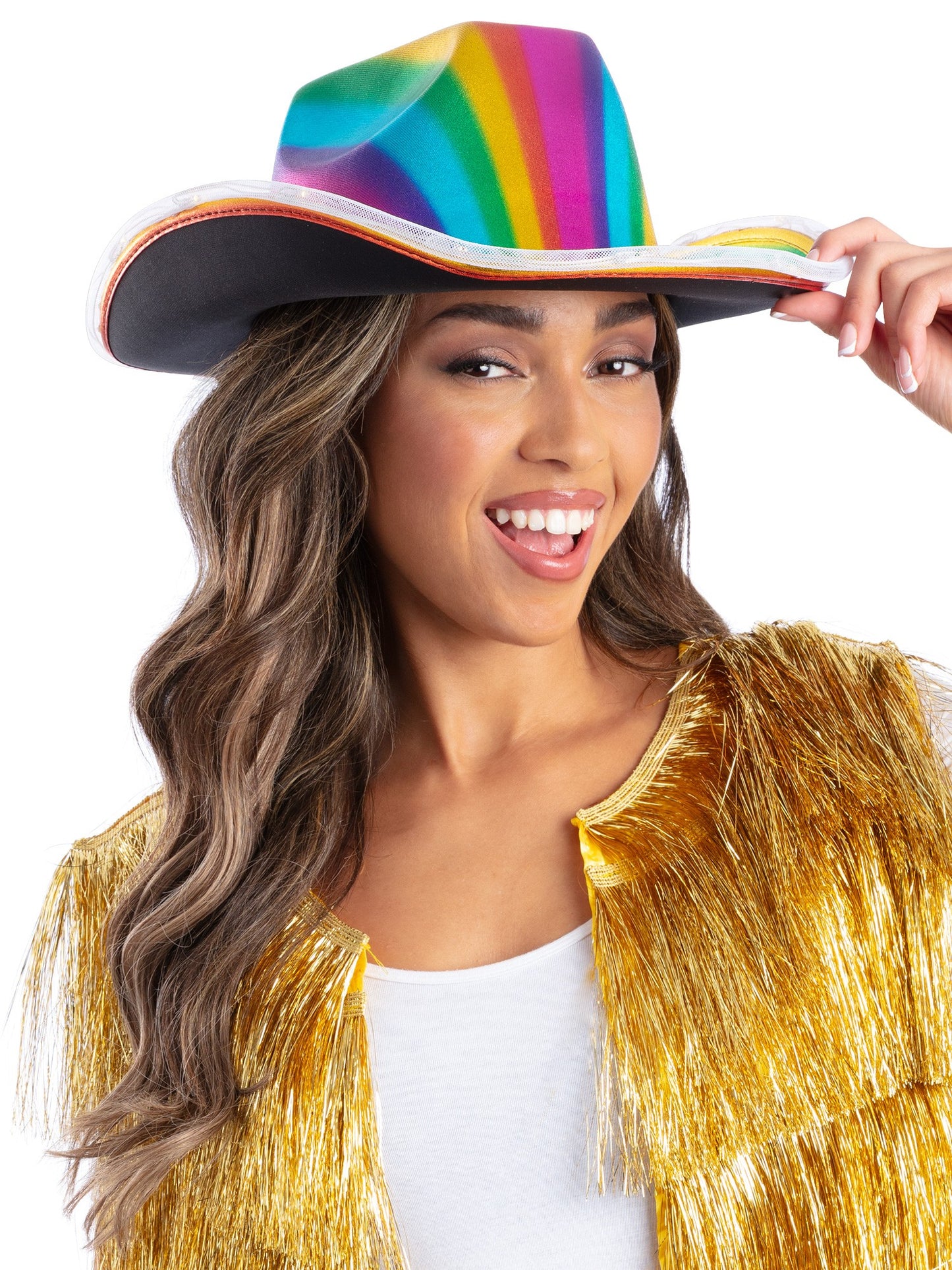 LED-beleuchteter metallischer Cowgirl-Hut, Regenbogen