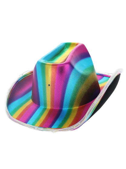 LED-beleuchteter metallischer Cowgirl-Hut, Regenbogen