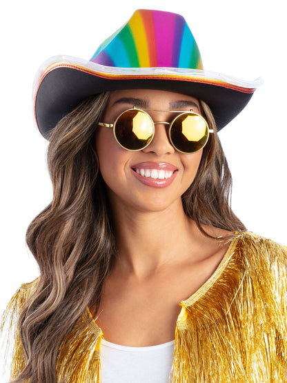 LED-beleuchteter metallischer Cowgirl-Hut, Regenbogen