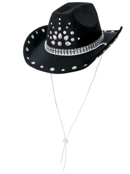 Chapeau de Cowgirl noir strass, Bijoux en argent