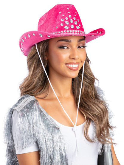 Chapeau de cowgirl strass rose vif, Bijoux en argent
