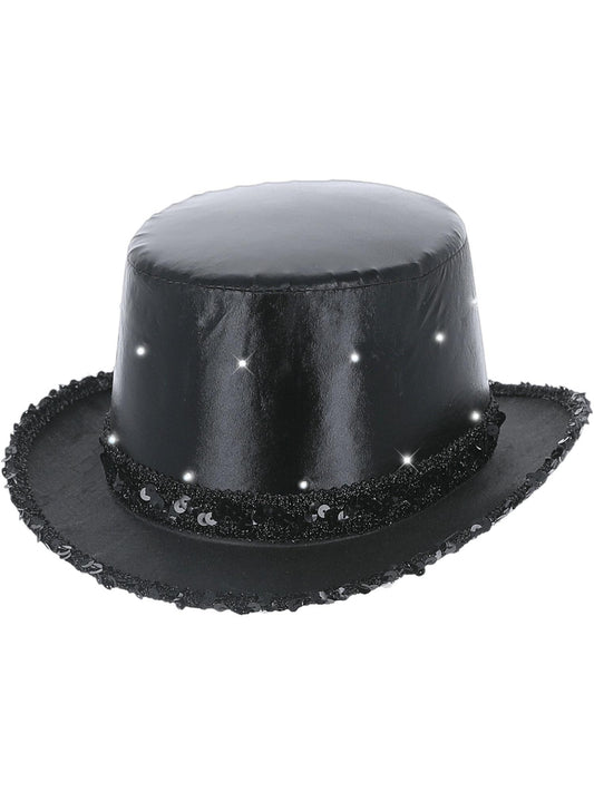 LED Light Up Metallic Top Hat, Black  Wholesale