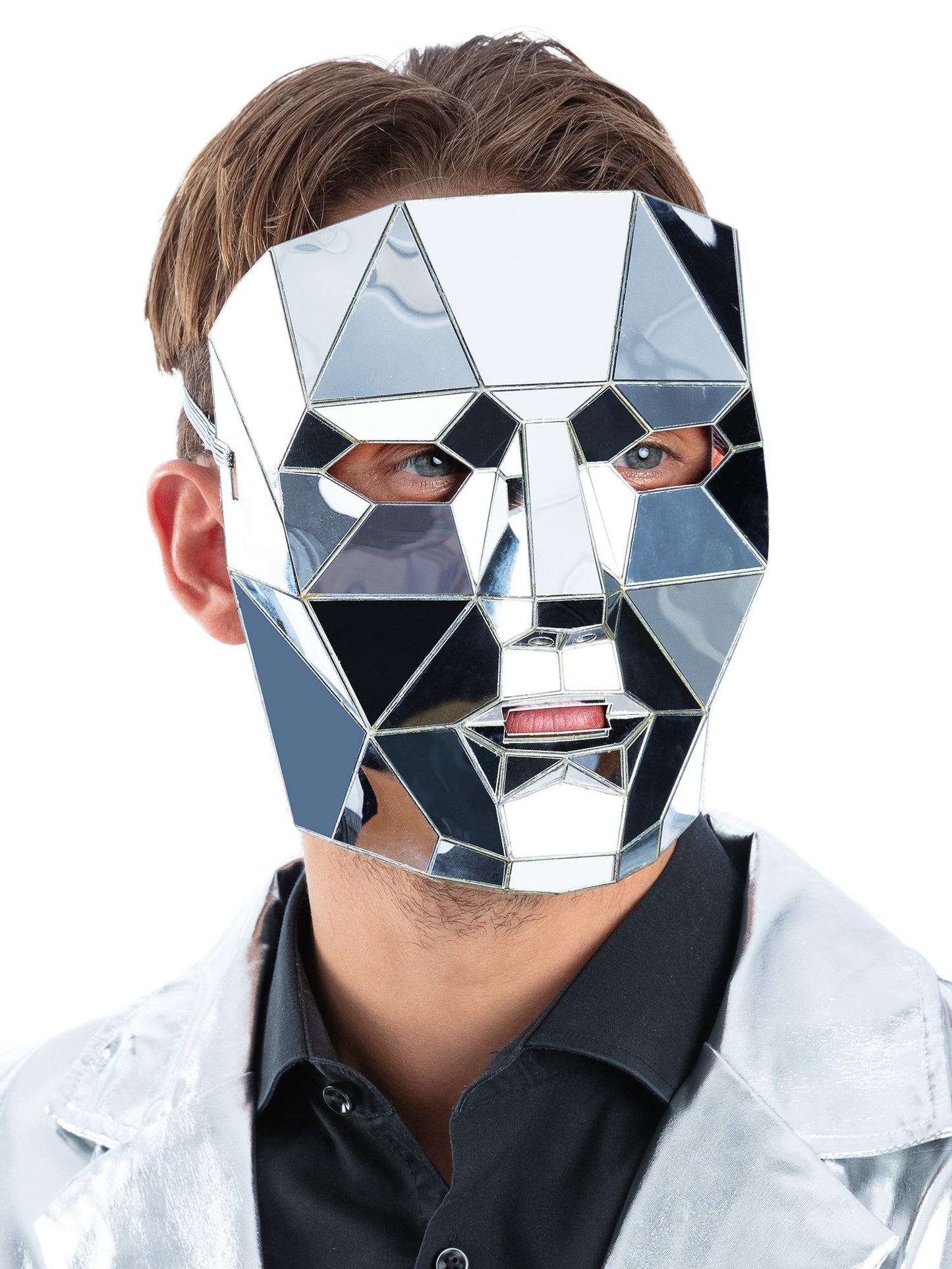 Silver Mirrored AI Robot Mask  Wholesale