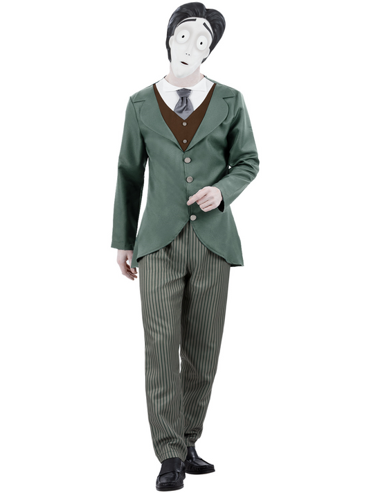 Corpse Bride, Victor Van Dort Bräutigam-Kostüm, Jacke mit Hemd und Weste, Krawatte, Hose und Maske