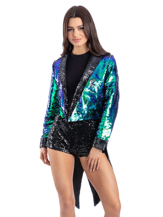 Unisex Sequin Tailcoat Jacket, Blue & Green   Wholesale