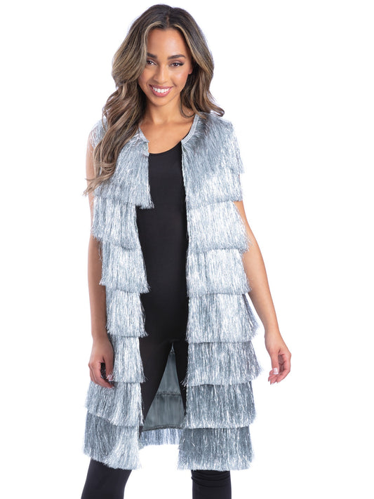 Fever Tinsel Festival Waistcoat, Silver  Wholesale