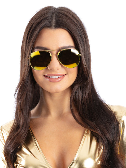 Metallic Gold Mirrored Aviator Specs  Wholesale