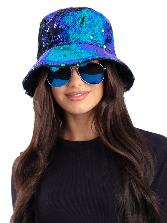 Green/Blue Brush Sequin Bucket Hat  Wholesale