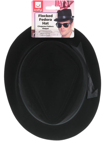 Flocked Fedora Hat, Black  Wholesale